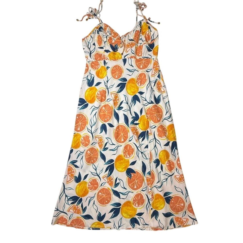 Seven Wonders Citrus Print Marilla Midi Dress Tie Strap Sundress Size XL NWT